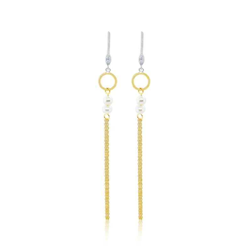 Yellow Gold Pearl and Fringe Earrings sold by Meira T