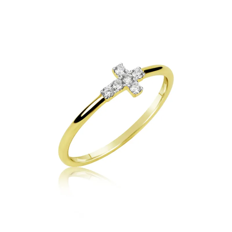 Yellow Gold Dainty Diamond Cross Ring sold by Meira T
