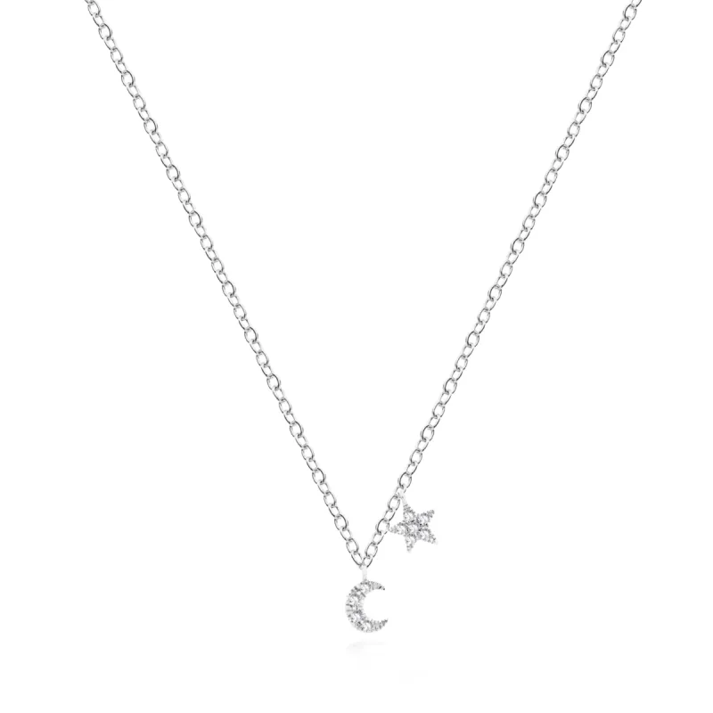 White Gold Mini Moon and Star Necklace sold by Meira T