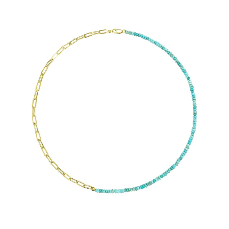 Half and Half Turquoise Bead and Gold Plated Paperclip Chain Necklace- ALL NEW BOUTIQUE EXCLUSIVE sold by Meira T