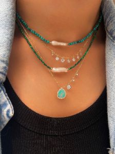 Dainty Turquoise and Pearl Pendant Necklace sold by Meira T