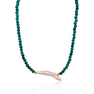 Dainty Turquoise and Pearl Pendant Necklace sold by Meira T