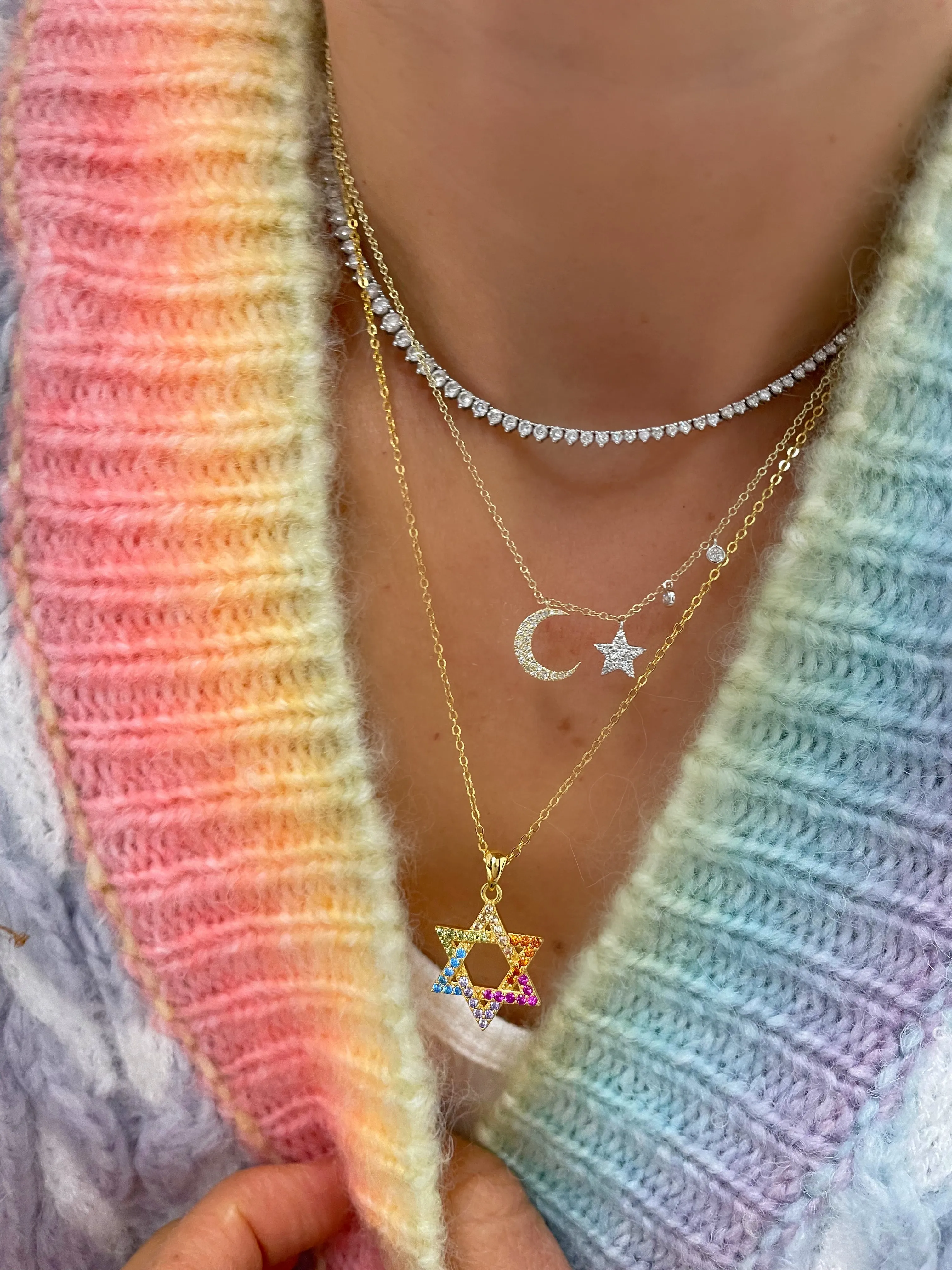 Rainbow Studded Dainty Gold Plated Jewish Star of David Necklace sold by Meira T product image thumbnail 2