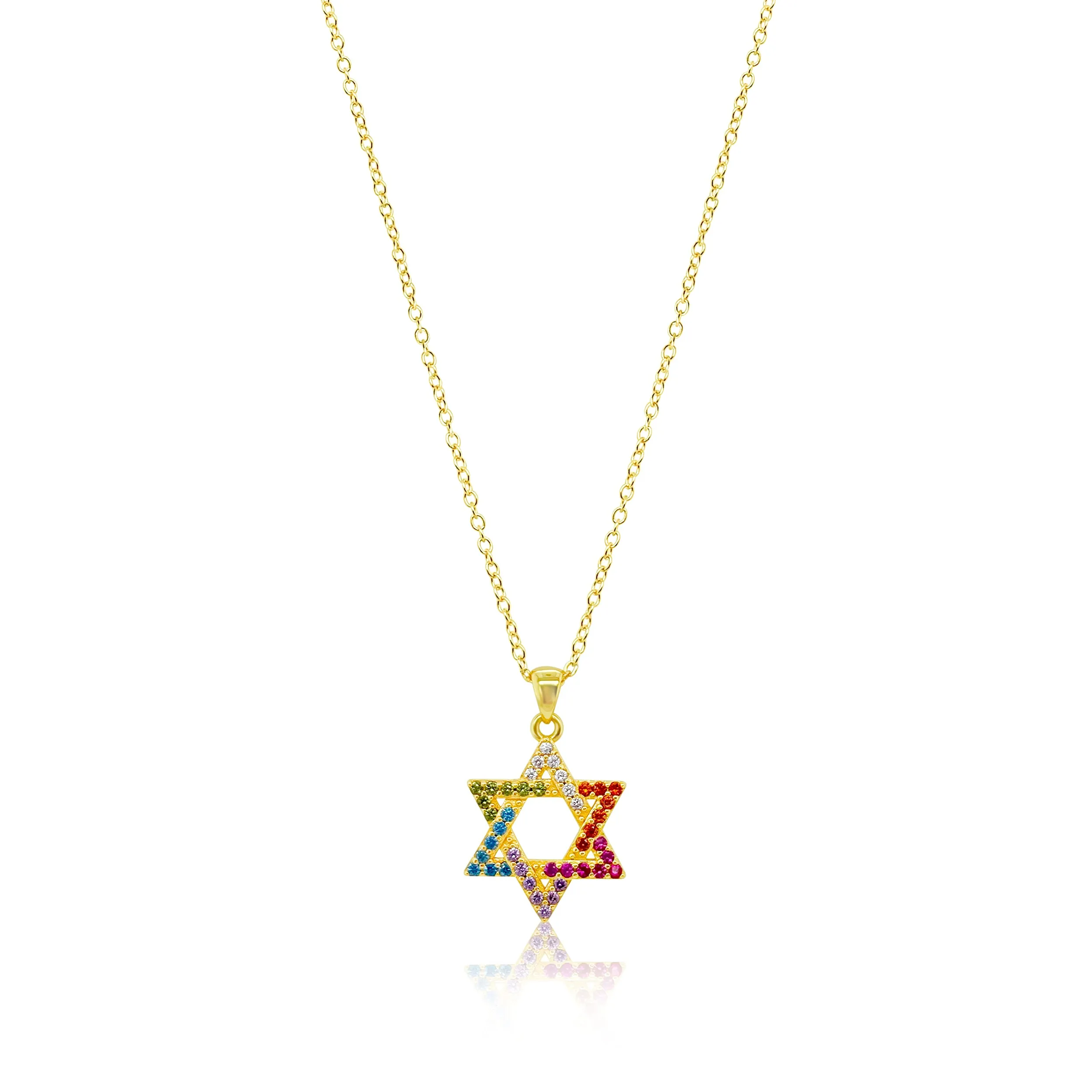 Rainbow Studded Dainty Gold Plated Jewish Star of David Necklace sold by Meira T