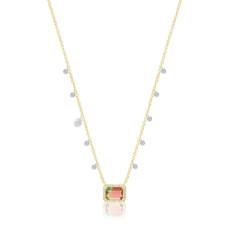 Yellow Gold and Diamond Watermelon Tourmaline Necklace sold by Meira T