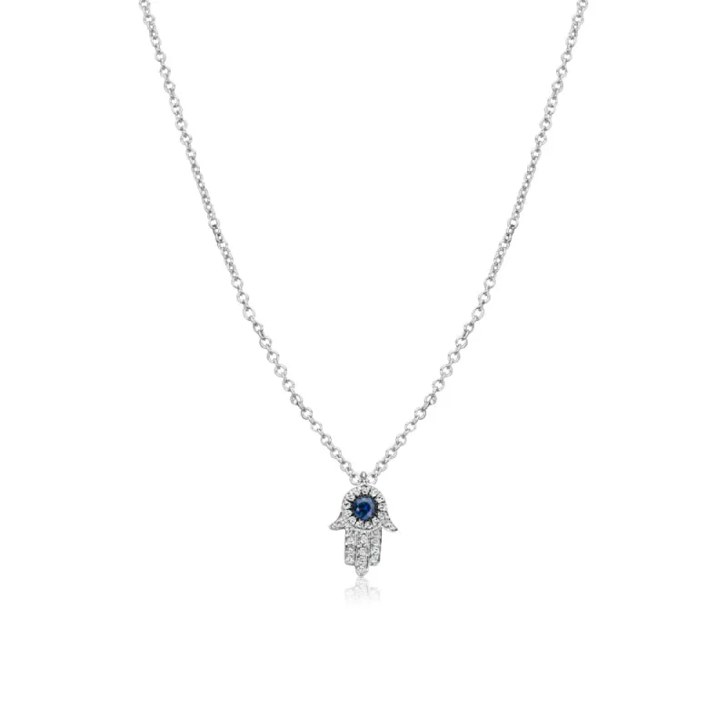 Blue Sapphire Hamsa Necklace sold by Meira T