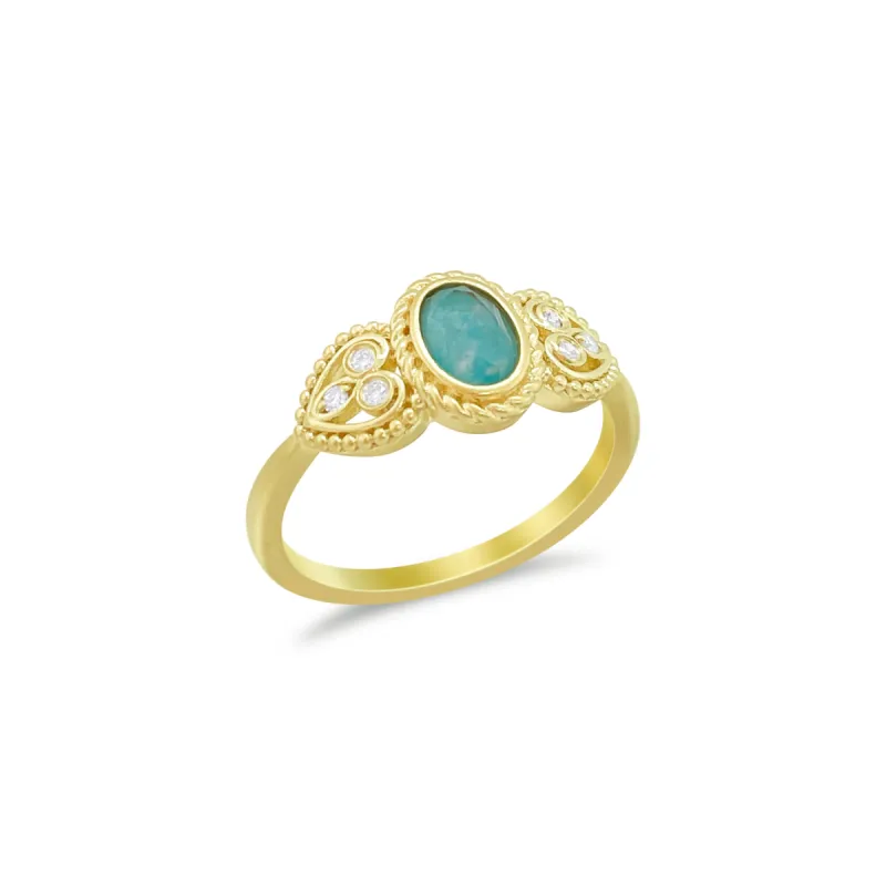 Yellow Gold Amazonite and Diamond Heart Ring sold by Meira T