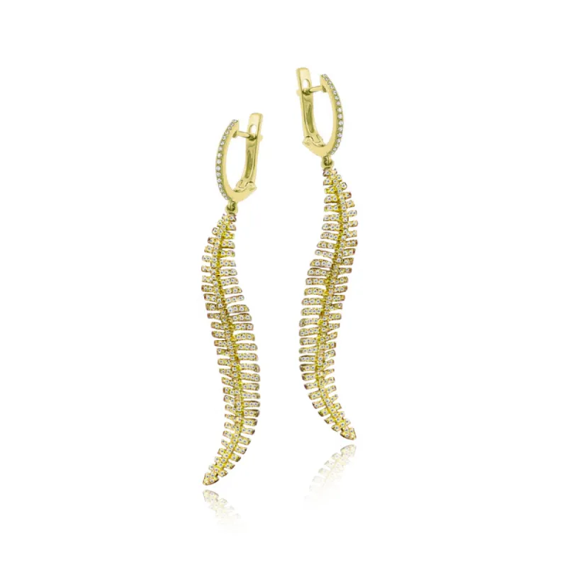 Yellow Gold Pave Feather Earrings - ONLINE EXCLUSIVE sold by Meira T