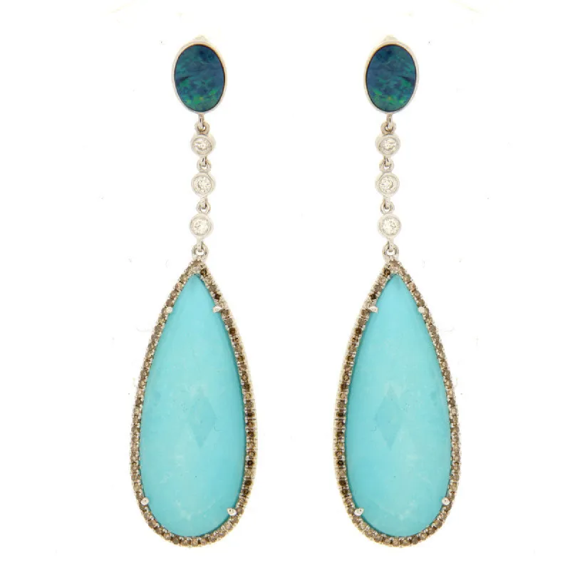 Turquoise and Opal Drop Earring sold by Meira T