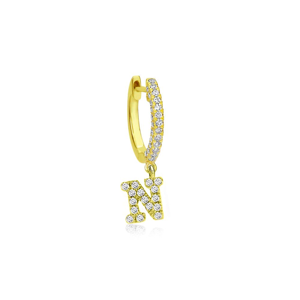 Single Yellow Gold "F" Initial Huggie sold by Meira T