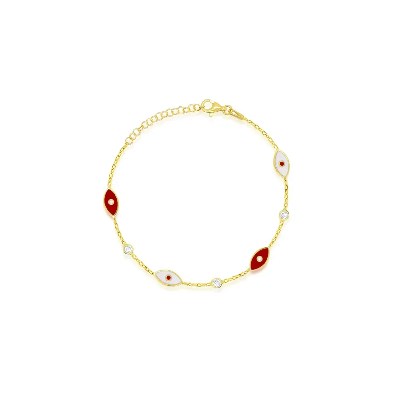 White and Red Enamel Evil Eye Bracelet sold by Meira T