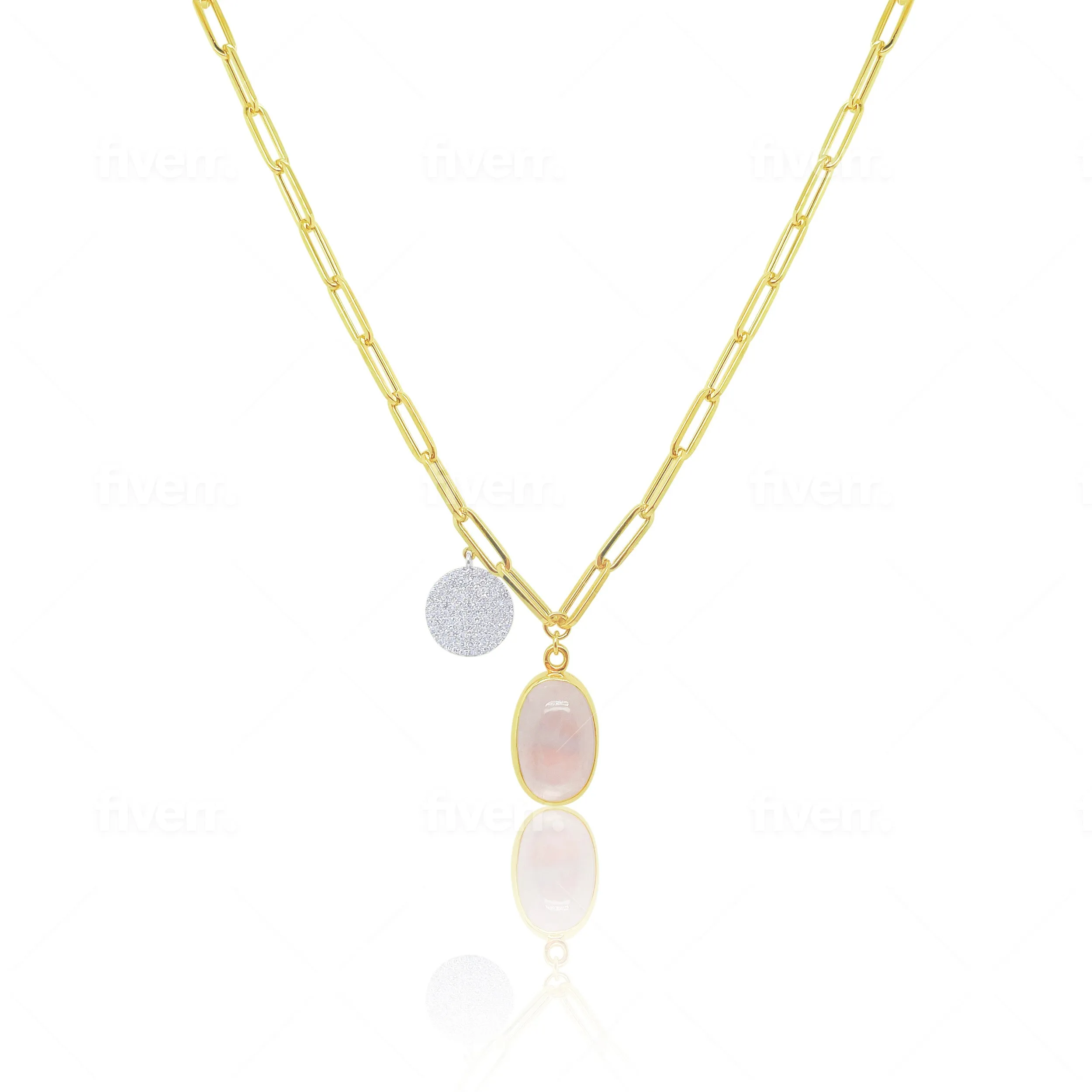 Paperclip Diamond Disk and Moonstone Necklace sold by Meira T