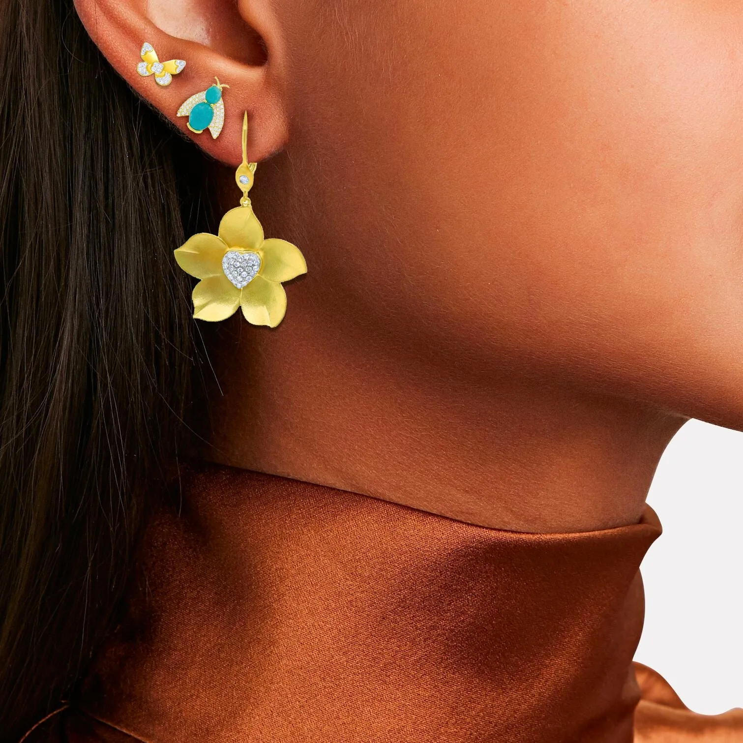 Yellow Gold and Diamond Textured Butterfly Earrings- ONLINE EXCLUSIVE sold by Meira T product image thumbnail 2