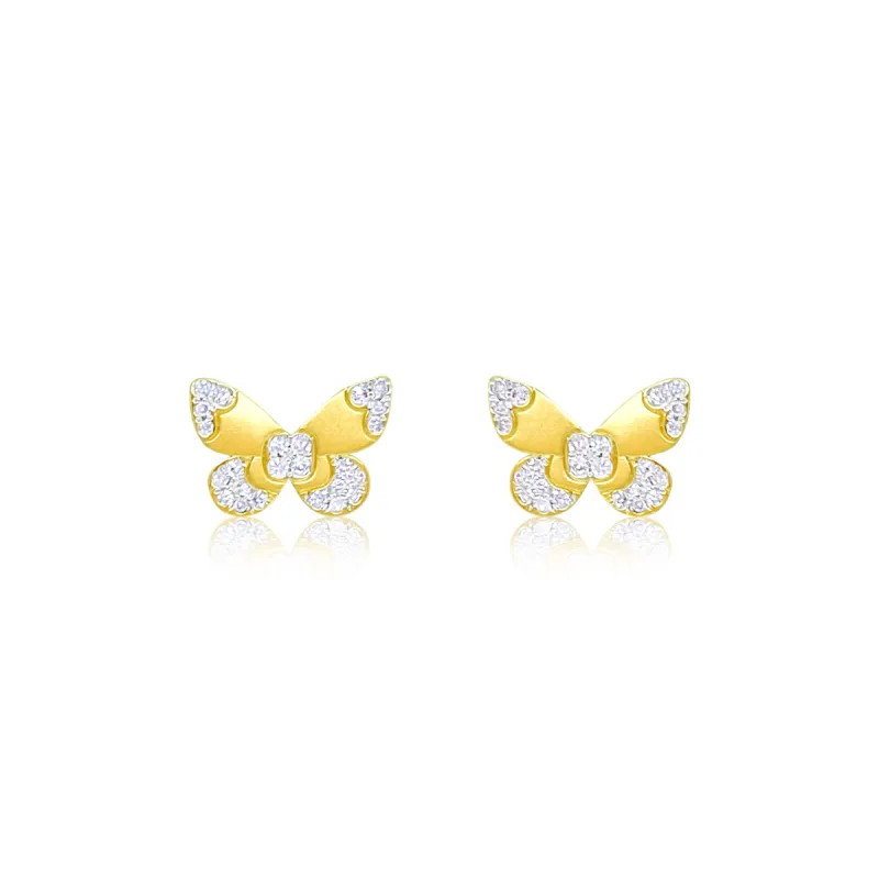 Yellow Gold and Diamond Textured Butterfly Earrings- ONLINE EXCLUSIVE sold by Meira T