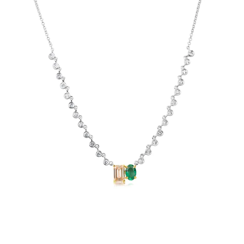 White Gold Champagne Diamond and Emerald Necklace sold by Meira T