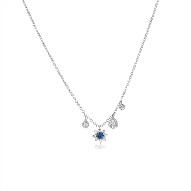 White Gold Sapphire and Diamond Flower Necklace sold by Meira T
