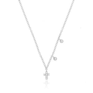Rose Gold Dainty Cross and Bezel Diamond Necklace sold by Meira T