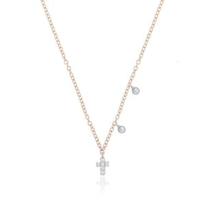 Rose Gold Dainty Cross and Bezel Diamond Necklace sold by Meira T