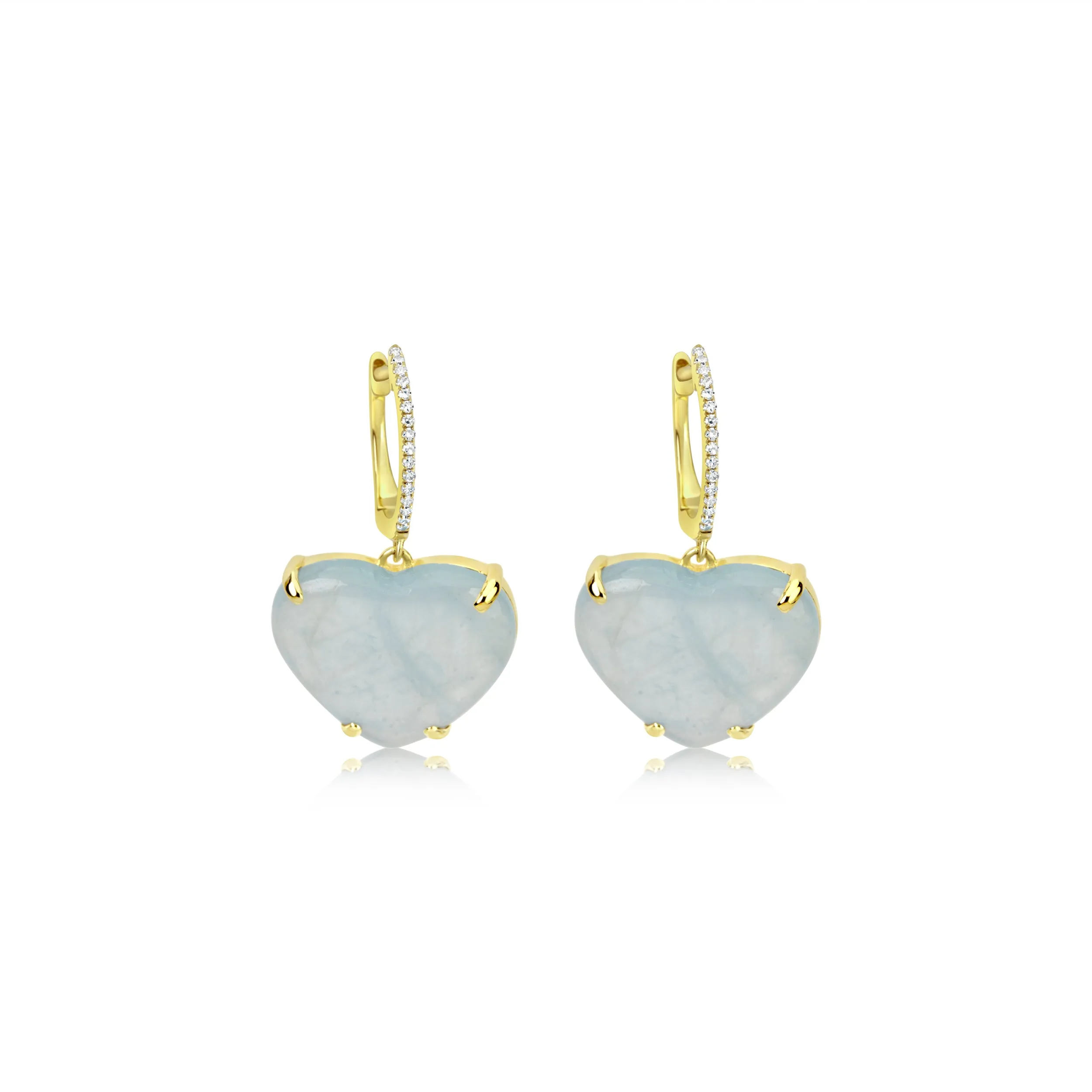 14 Kt Yellow Gold Milky Aqua .06 Ct Diamond Heart Earrings sold by Meira T