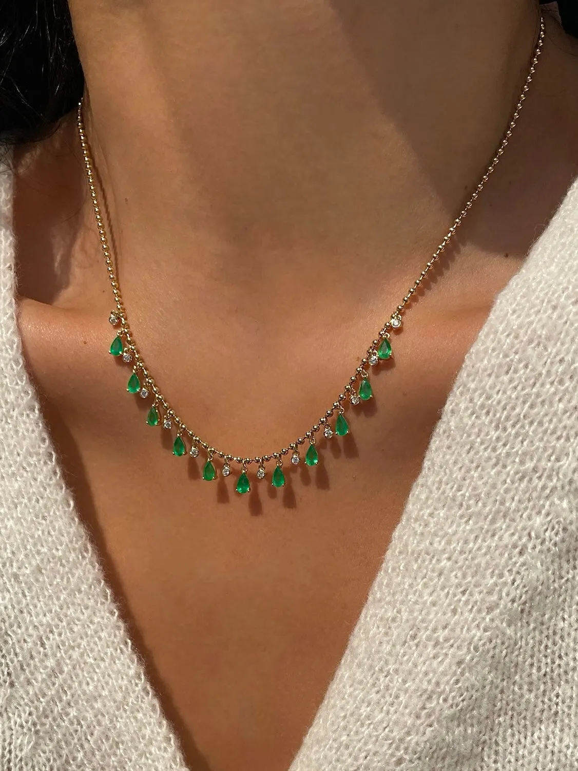 Ball Chain Alternating Emerald and Diamond Necklace ONLINE EXCLUSIVE sold by Meira T product image thumbnail 2