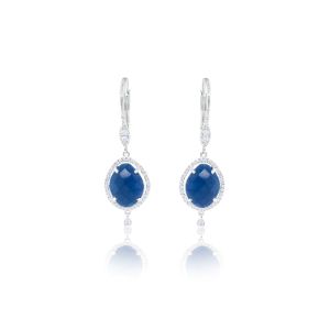 Blue Sapphire Earrings with Dangling Diamond Bezel sold by Meira T