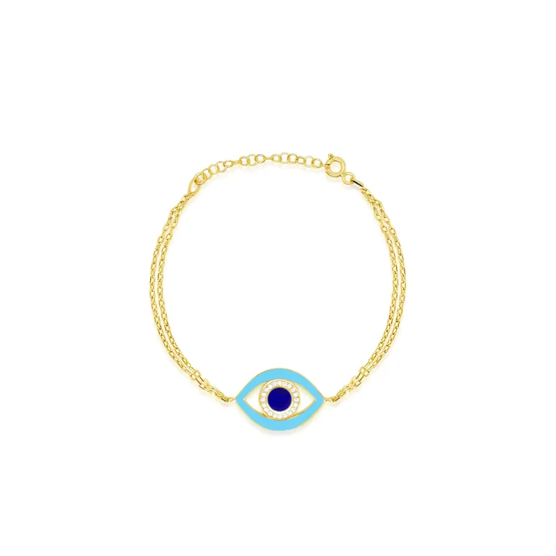 Light Blue and Navy CZ Enamel Evil Eye Bracelet sold by Meira T