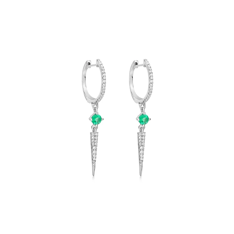 White Gold Diamond and Emerald Huggies sold by Meira T