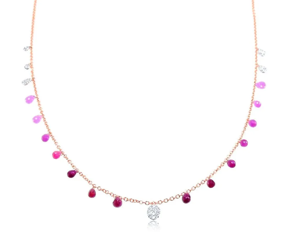 Rose Gold Ruby and Diamond Briolette Necklace LAST ONE sold by Meira T