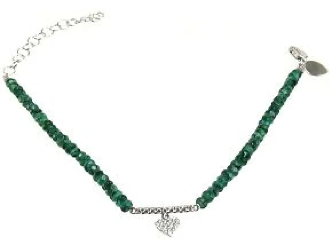 White Gold Diamond Heart and Emerald Beaded Bracelet sold by Meira T
