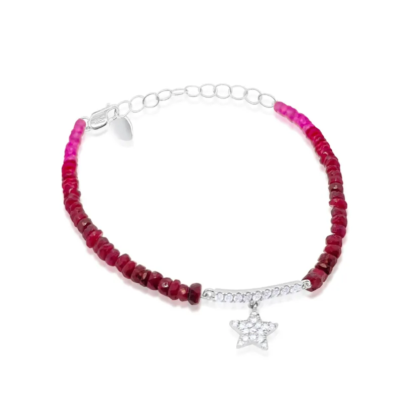 White Gold Diamond Star and Ruby Beaded Bracelet sold by Meira T