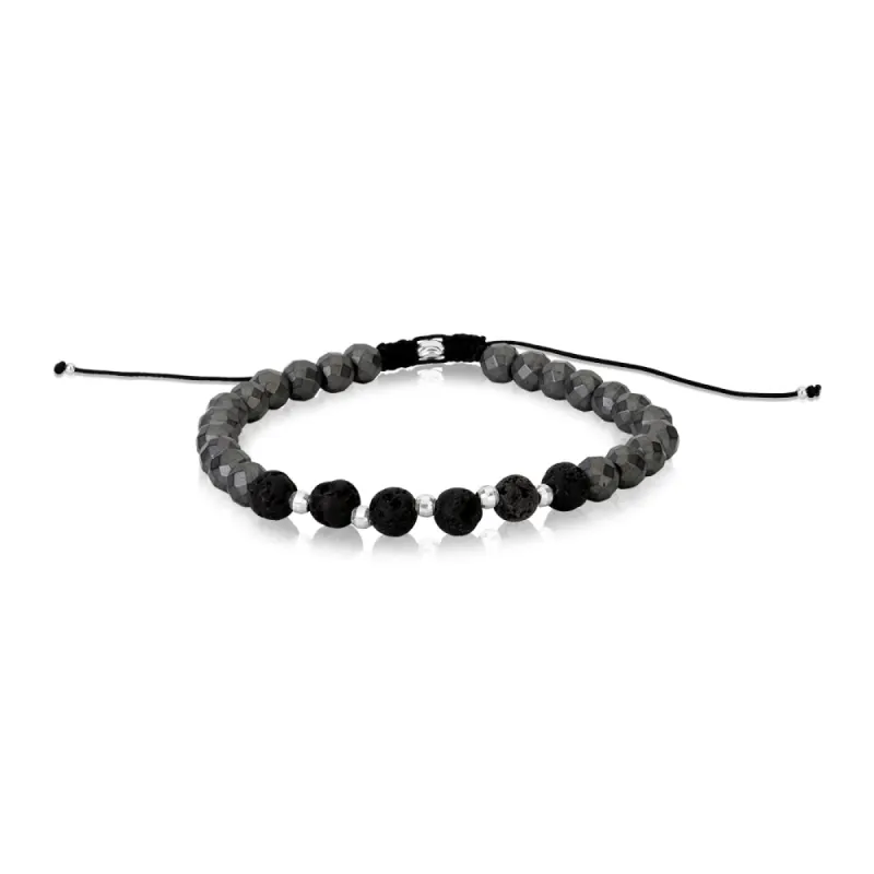 Black & Grey Beaded Pull Cord Bracelet sold by Meira T