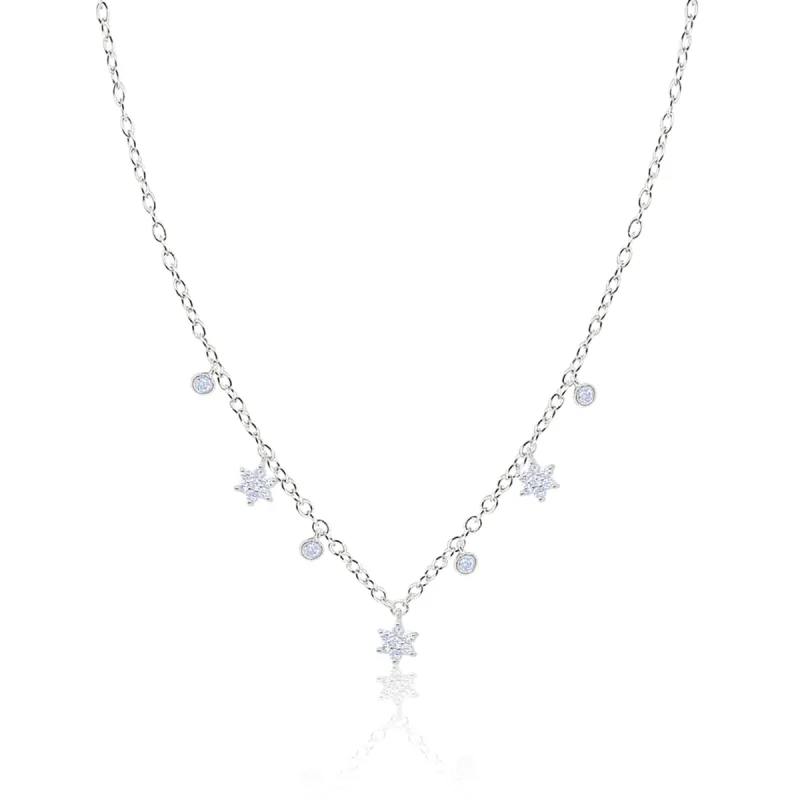 White Gold Dainty Diamond Flower and Bezel Necklace sold by Meira T