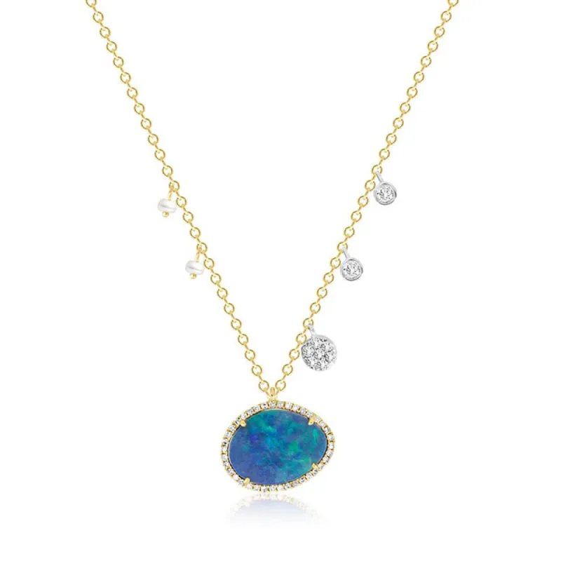 Australian Opal with Off-Centered Pearls & Diamond Charms sold by Meira T