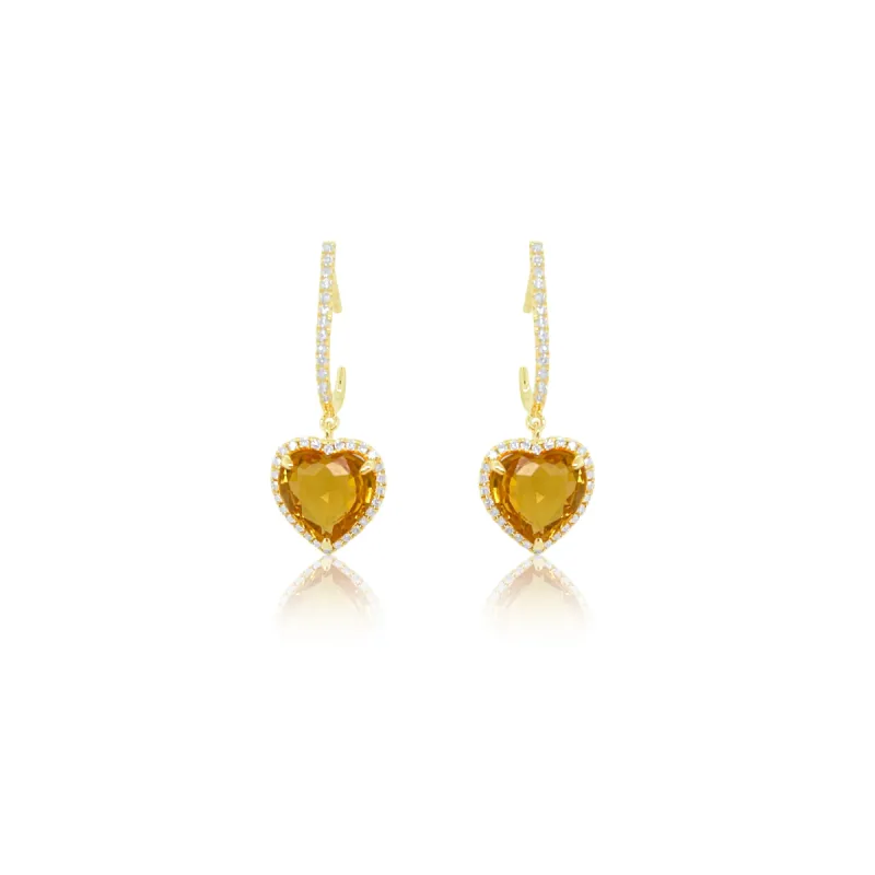 Yellow Gold Yellow Sapphire Heart Earrings sold by Meira T
