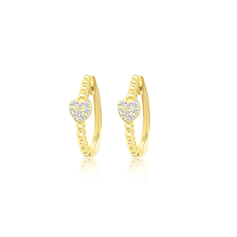 Yellow Gold Dainty Diamond Heart Huggies sold by Meira T