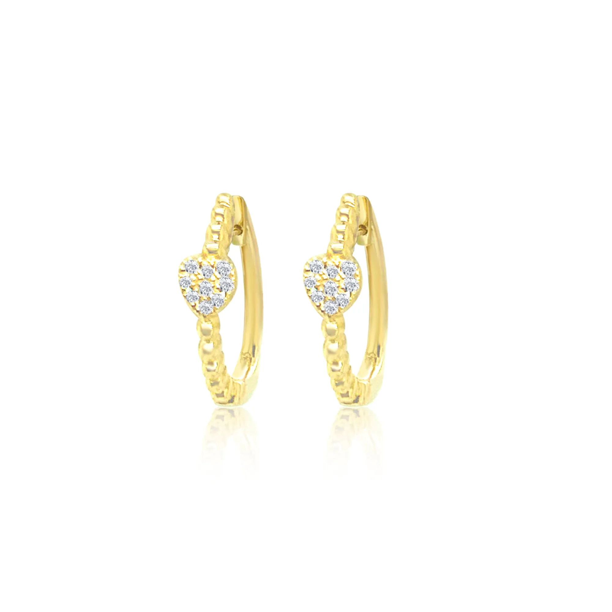 Yellow Gold Dainty Diamond Heart Huggies sold by Meira T