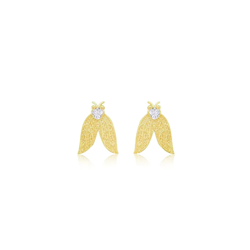 Yellow Gold Diamond Textured Wing Studs-ONLINE EXCLUSIVE sold by Meira T