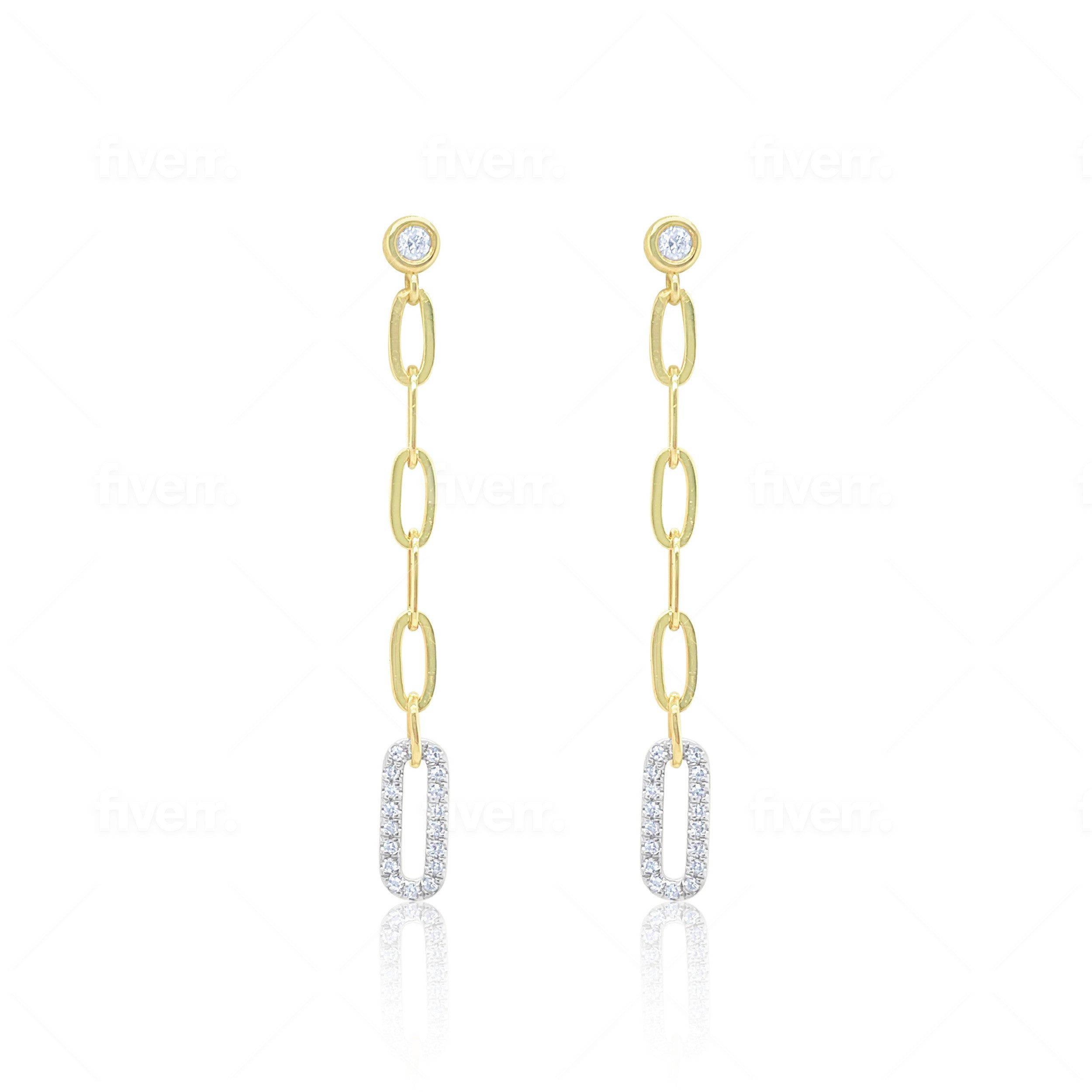 Two Tone Diamond Paperclip Drop Earrings sold by Meira T