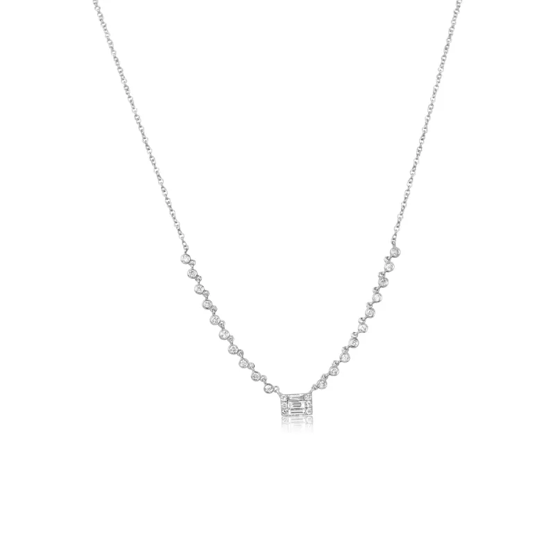 White Gold Center Square Diamond Necklace sold by Meira T