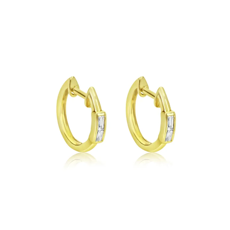 Yellow Gold Diamond Baguette Hoops sold by Meira T
