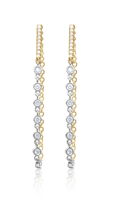 Yellow Gold and Diamond Bezel Bar Earrings sold by Meira T