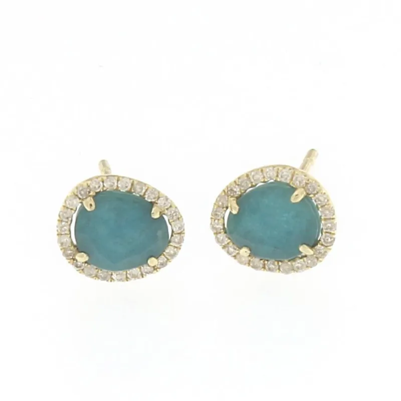 14k Gold Amazonite Studs with Diamond Border sold by Meira T