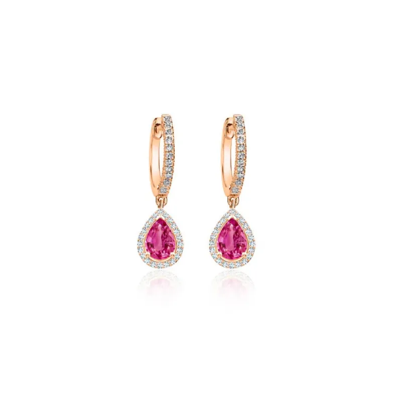 Rose Gold Pink Sapphire Pear Drop Huggies sold by Meira T