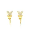 Yellow Gold Diamond Butterfly and Chain Earrings sold by Meira T