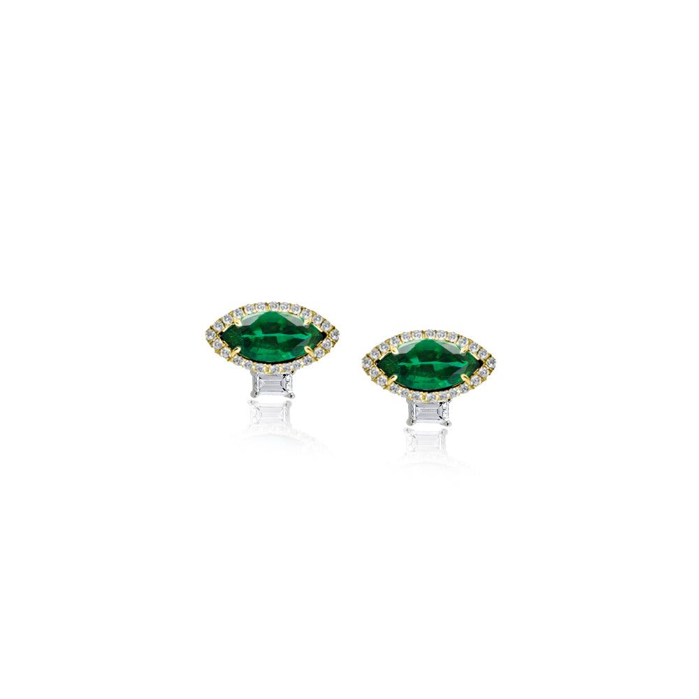 Marquise Emerald Diamond Stud sold by Meira T