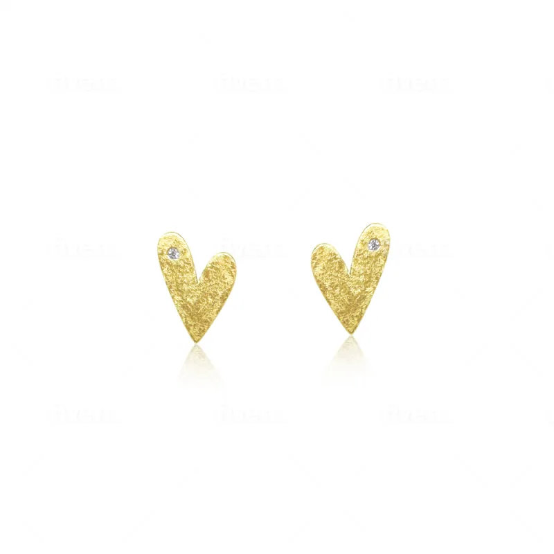 Yellow Gold Brushed Heart and Diamond Stud sold by Meira T