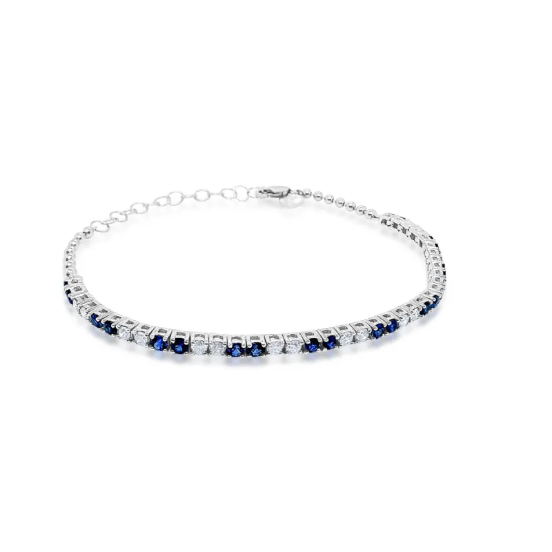 White Gold Blue Sapphire and Diamond Tennis Bracelet sold by Meira T