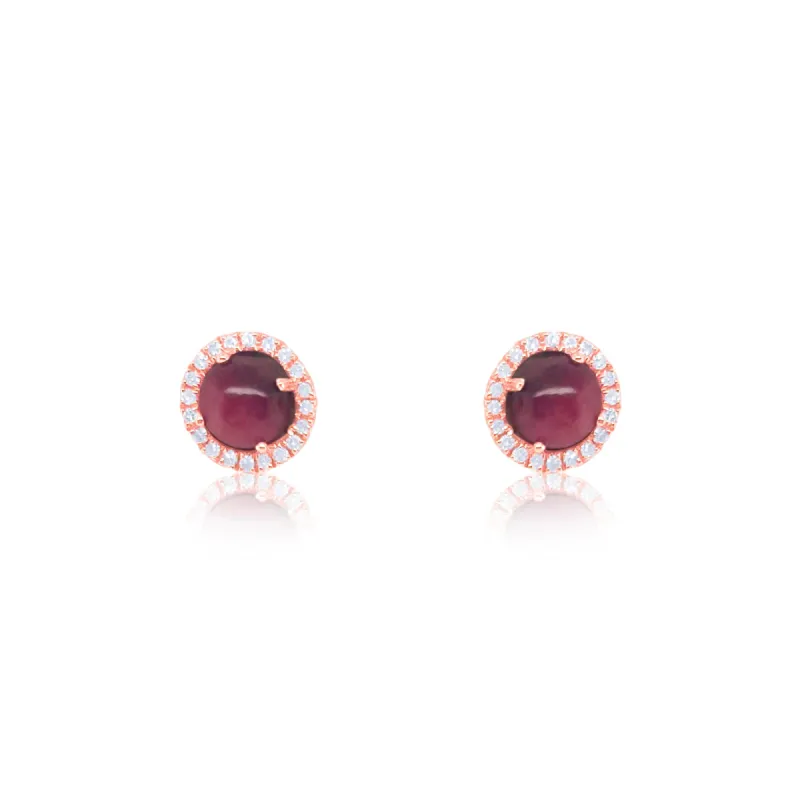 Rose Gold Diamond and Rhodonite Stud Earrings sold by Meira T