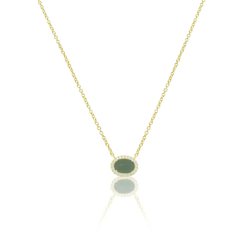 Yellow Gold Green Jade Diamond Necklace sold by Meira T