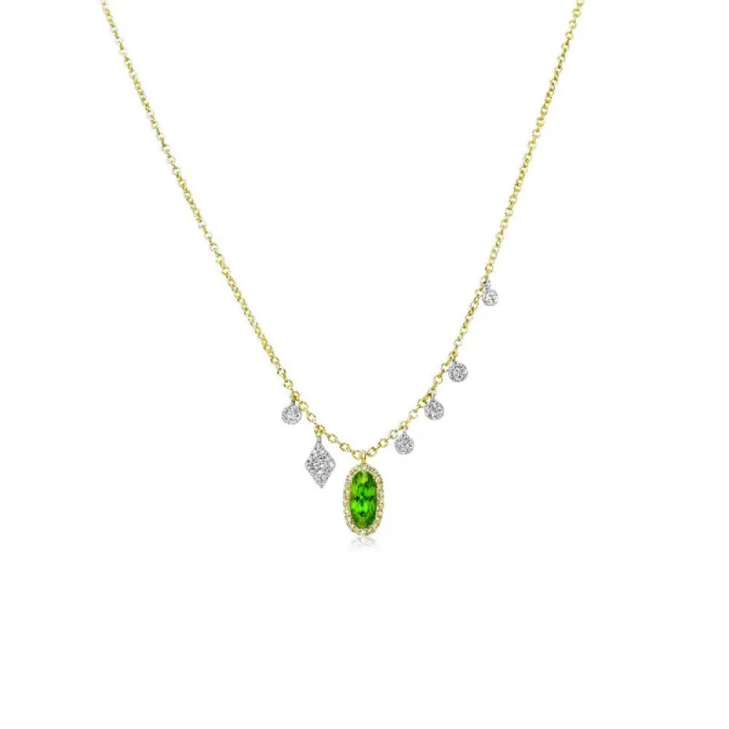 Yellow Gold Peridot Necklace with Diamond Accents sold by Meira T